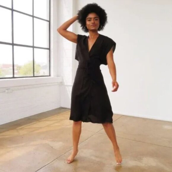 TYSA Garbot Mini Wrap Dress Black Flutter Sleeves Size S New With Tags - Picture 1 of 11